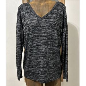 Tahari Sweater Button Back Slouch Oversized Small Grey V-neck Marbled
